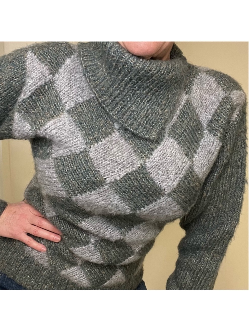 PIERRE CAVALLO Vintage Mohair Blend Diamond Pattern Sweater, S/M - Picture 3 of 10